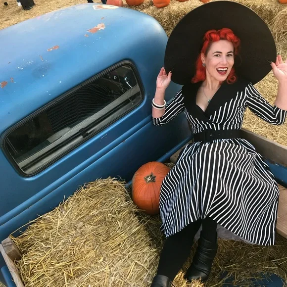 Pinup Couture Victorian Stripe Birdie Dress Extra Small XS - Picture 1 of 5